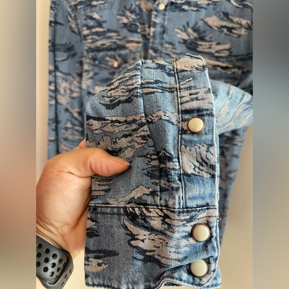 Divided H&M Long Sleeve Blue Print Pearl Snap Front Shirt Men Size Medium - Picture 6 of 10